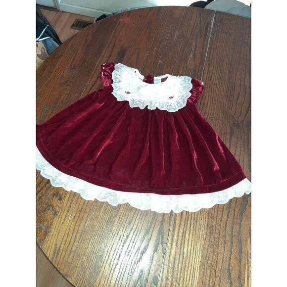 24 Month BT Kids Red Velvet White Lace Short Sleeve Dress- Valentines Wedding - Picture 1 of 4